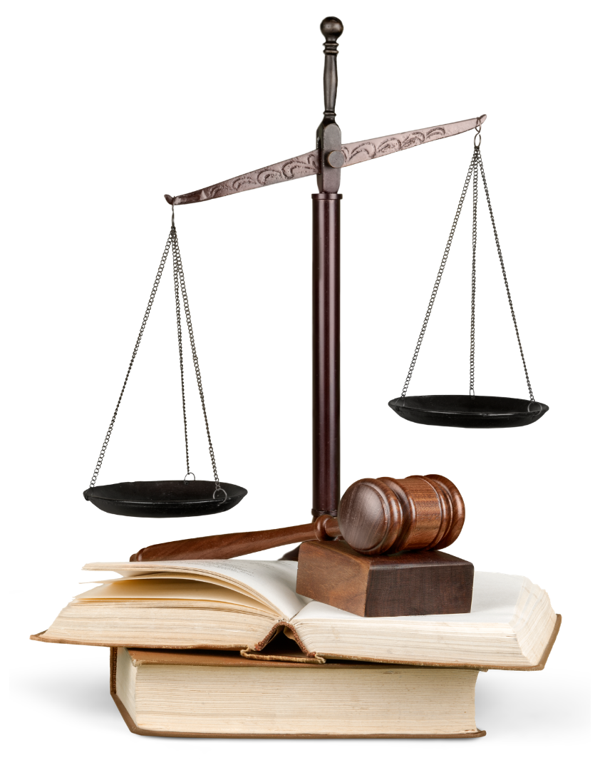 Justice scales and gavel resting on an open law book