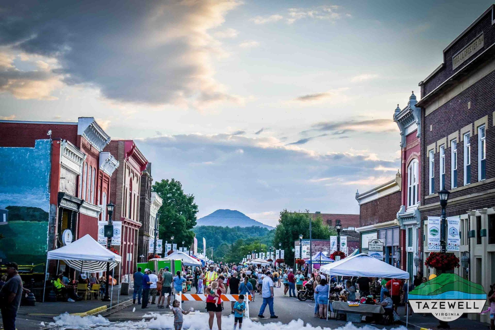 Downtown Tazewell, Virginia, from the street during a festival.