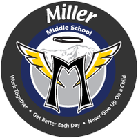 The logo for miller middle school shows a m with wings and lightning bolts.