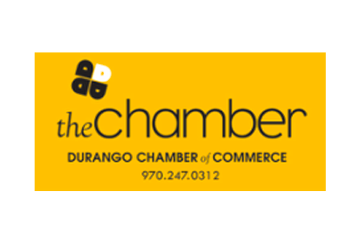 A yellow logo for the durango chamber of commerce