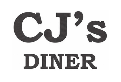 A black and white logo for a diner called cj 's diner.
