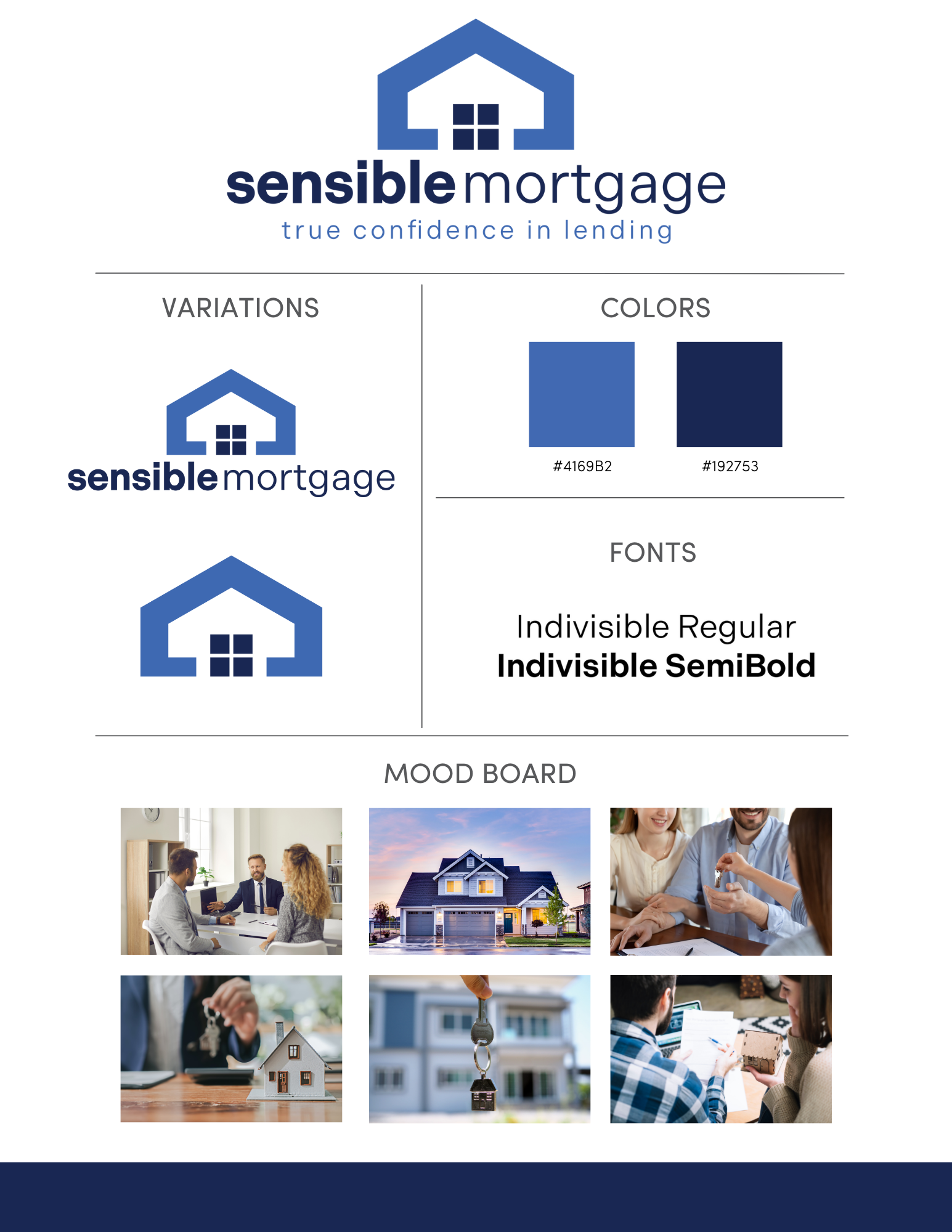 A logo for sensible mortgage with a blue house on it.