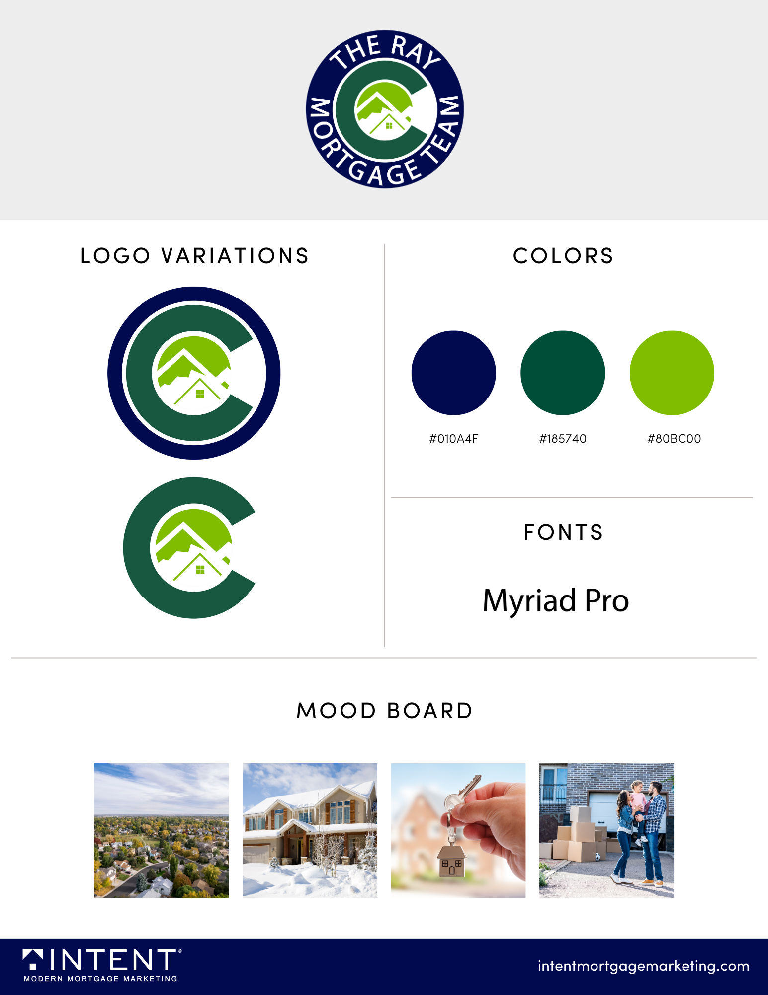 A logo , colors , fonts , and mood board for a real estate company.