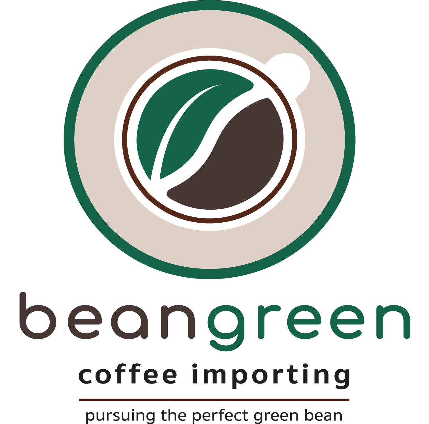 A logo for beangreen coffee importing pursuing the perfect green bean