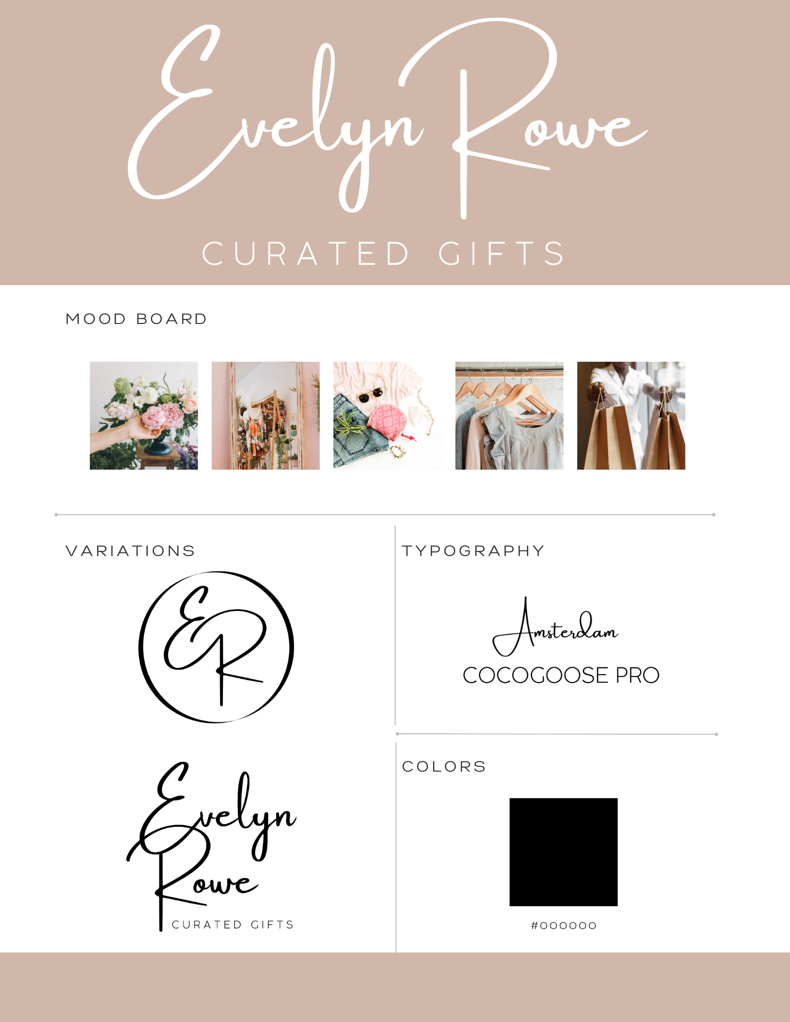 A logo for evelyn rowe curated gifts