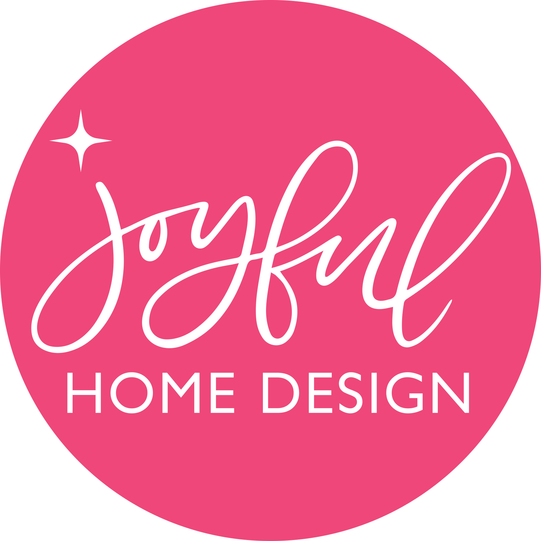 A pink circle with the words joyful home design on it