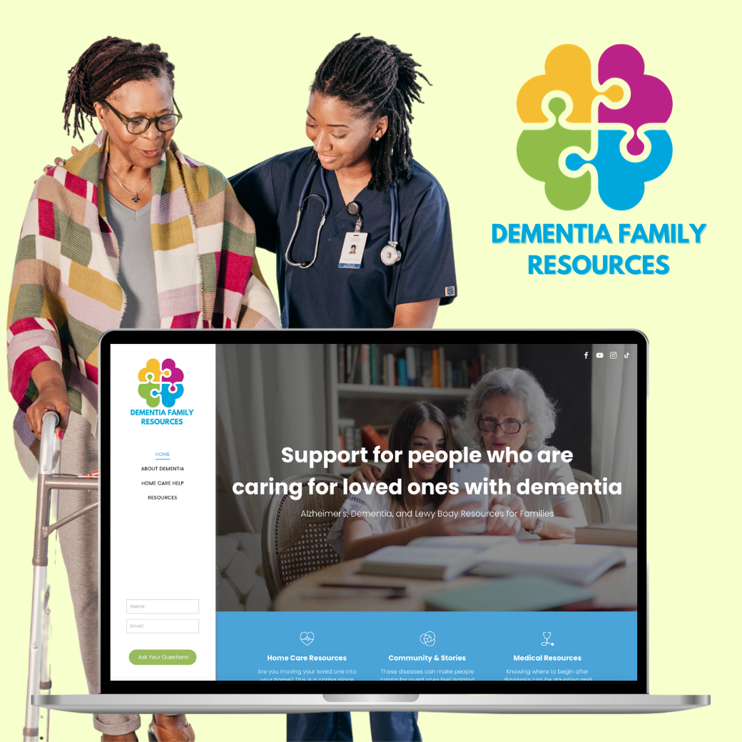 A laptop with a website for dementia family resources on it