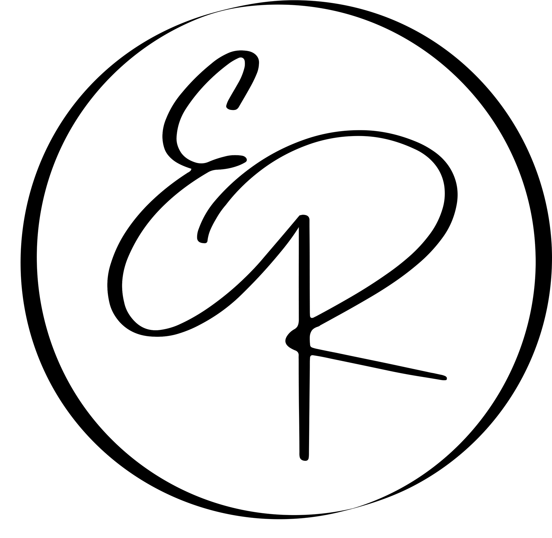 A black and white logo with the letter e in a circle.