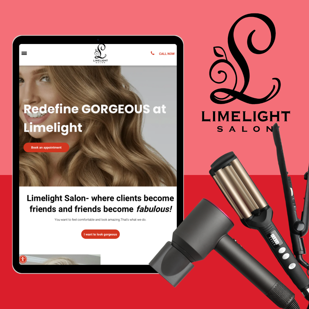 A limelight salon website is displayed on a tablet