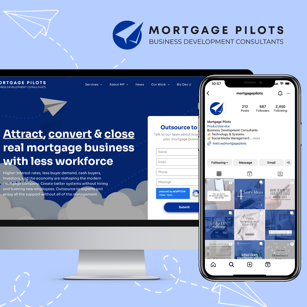 A mortgage pilots website is displayed on a computer and phone