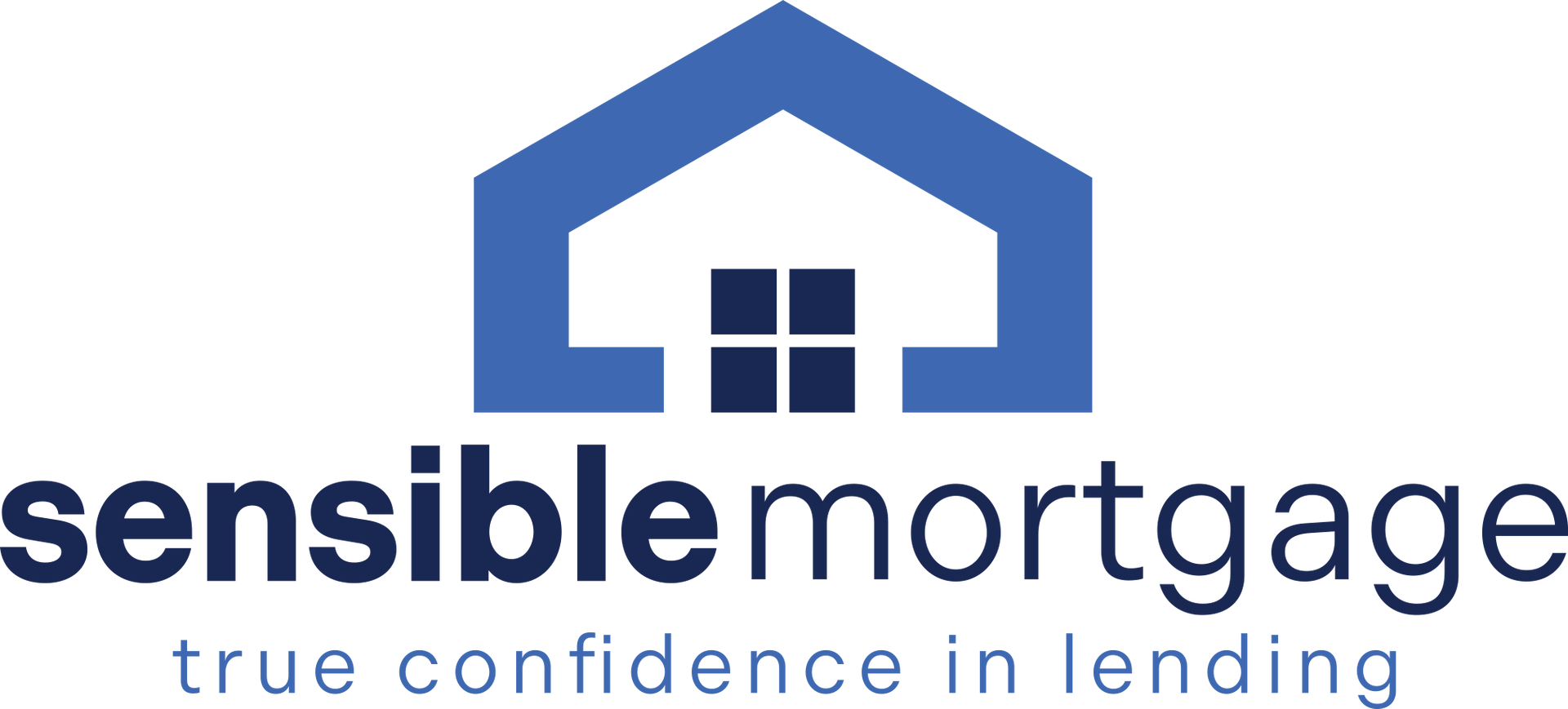 The logo for sensible mortgage is blue and black and says `` true confidence in lending ''.