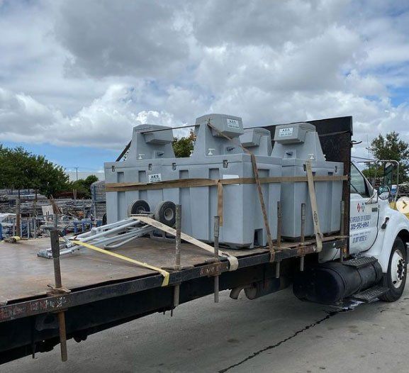 Restroom Trailer in the Truck — Miami, FL — A.E.S. Portable Sanitation, Inc.