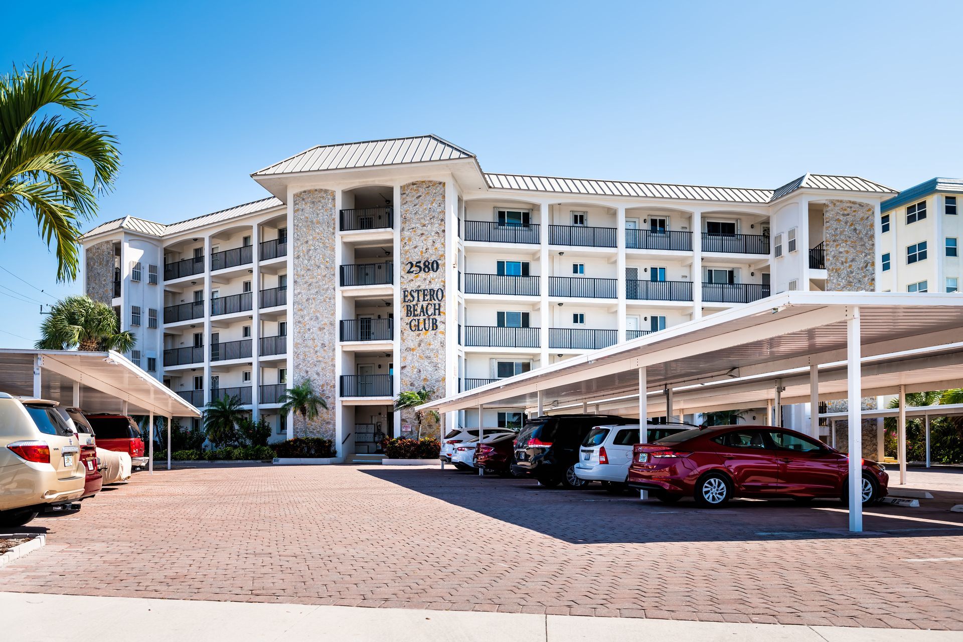 carports in parking lot at Florida hotel