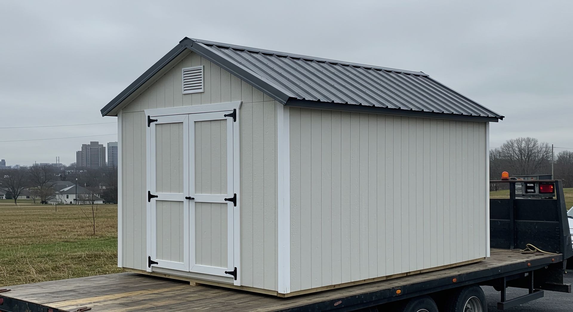 portable building being transported to new location