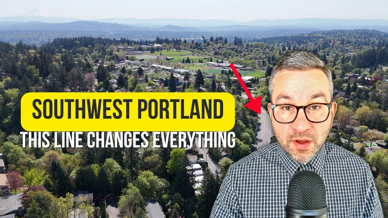Southwest Portland skyline thumbnail with bold text and a man in glasses beside a red arrow