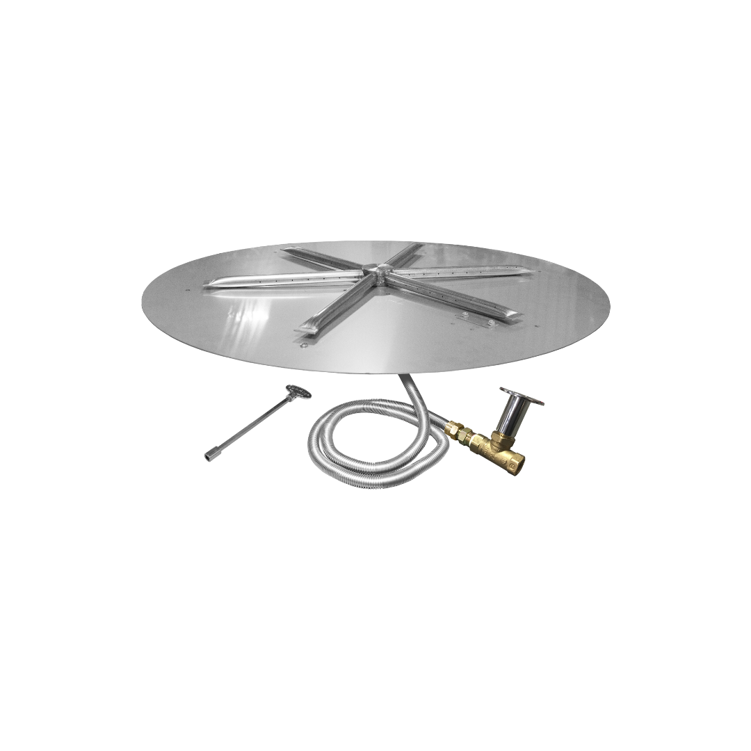 A stainless steel fire pit with a hose attached to it.