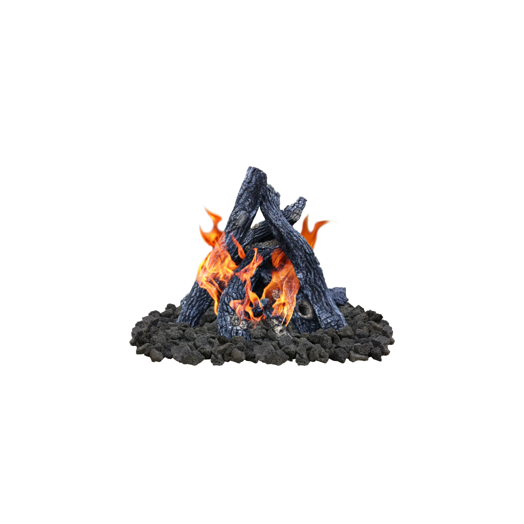 A pile of logs sitting on top of a pile of coals.