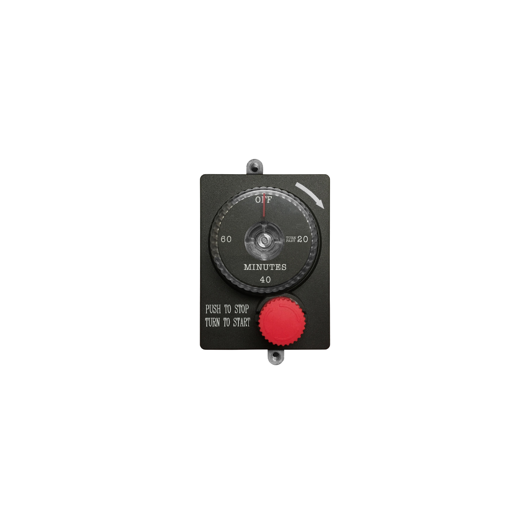 A black box with a red button on it on a white background.