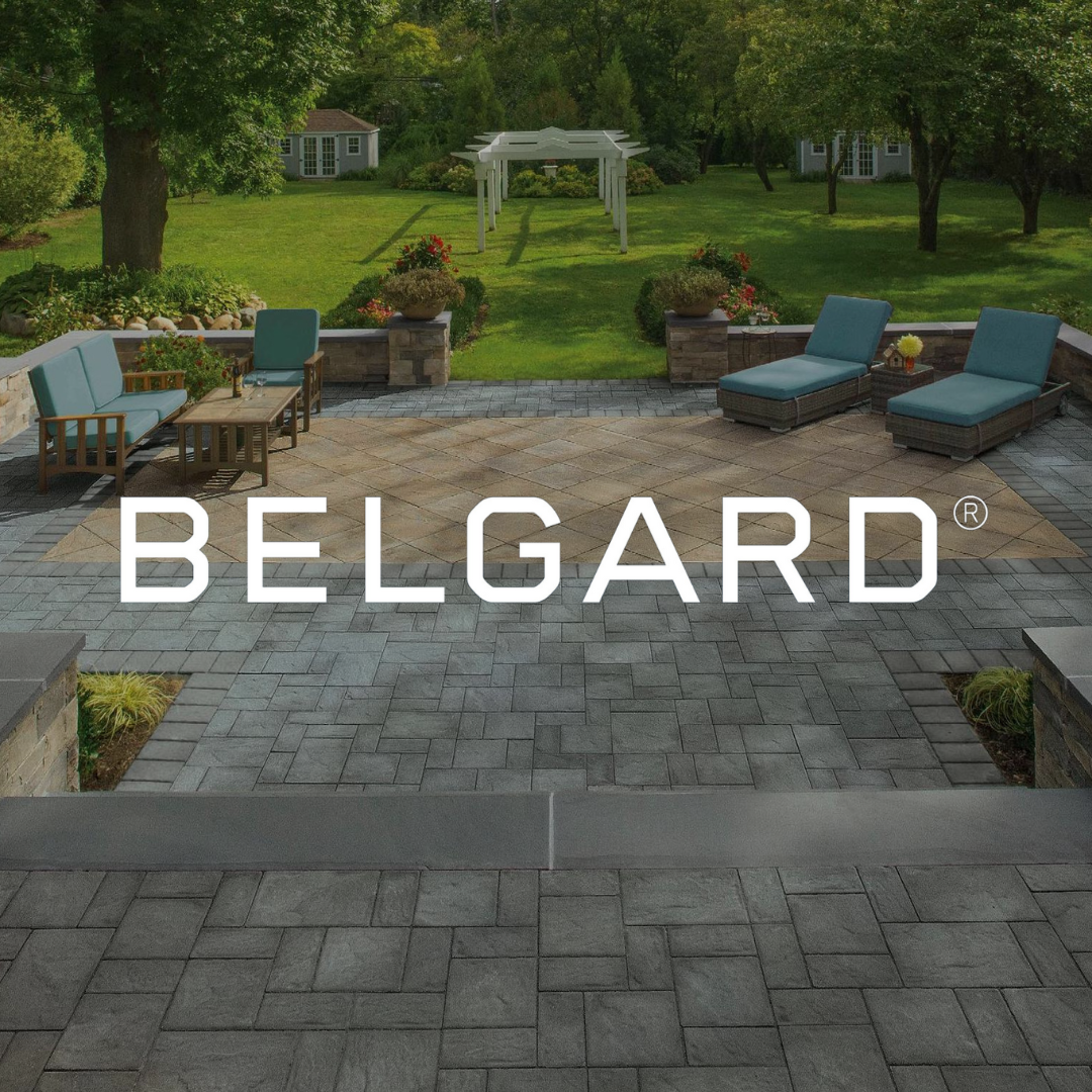 A picture of a patio with the word belgard on it.