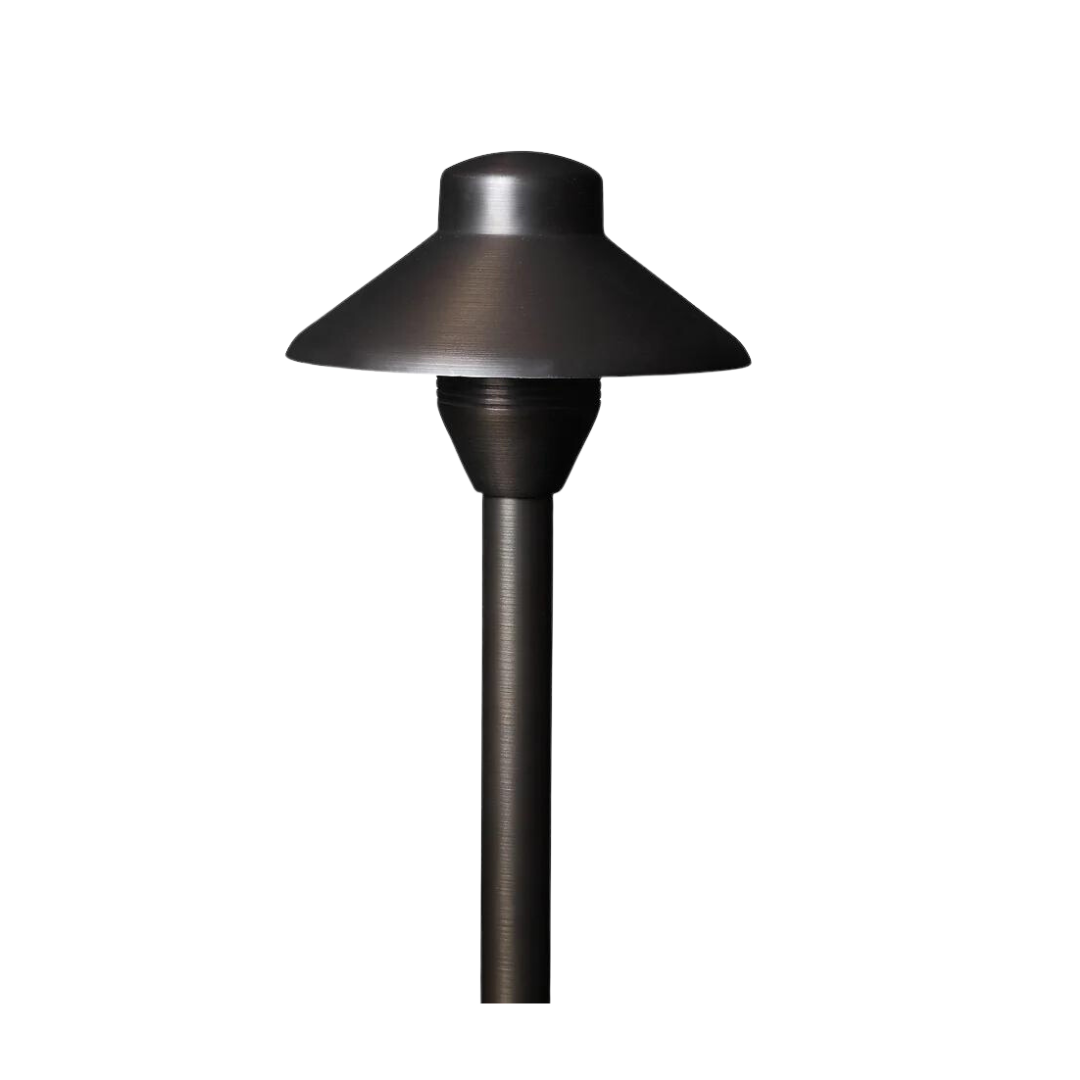 A black pole with a light on top of it
