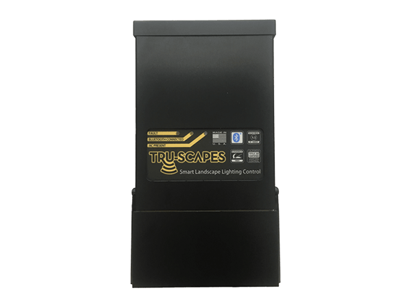 A black box with a yellow label on it on a white background.