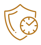 Shield icon with clock, representing timely security.