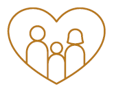 Family inside a heart, outlined in gold.