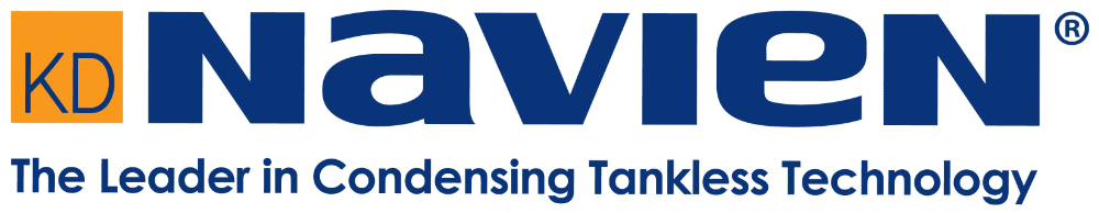 A logo for kd navien the leader in condensing tankless technology