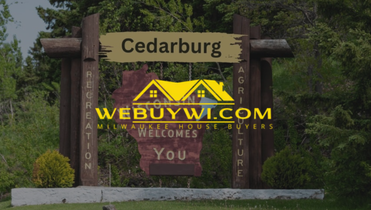 Cedarburg welcome sign with Wisconsin outline; 