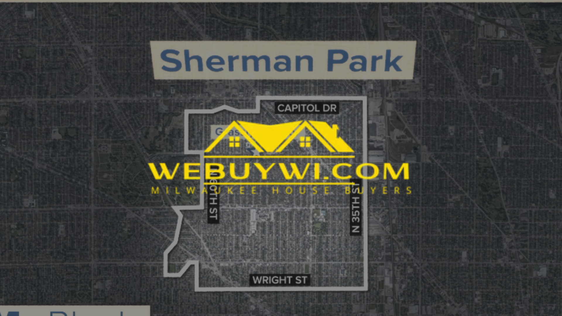 Map of Sherman Park, Milwaukee, WI, with WeBuyWI.com logo, and street names.