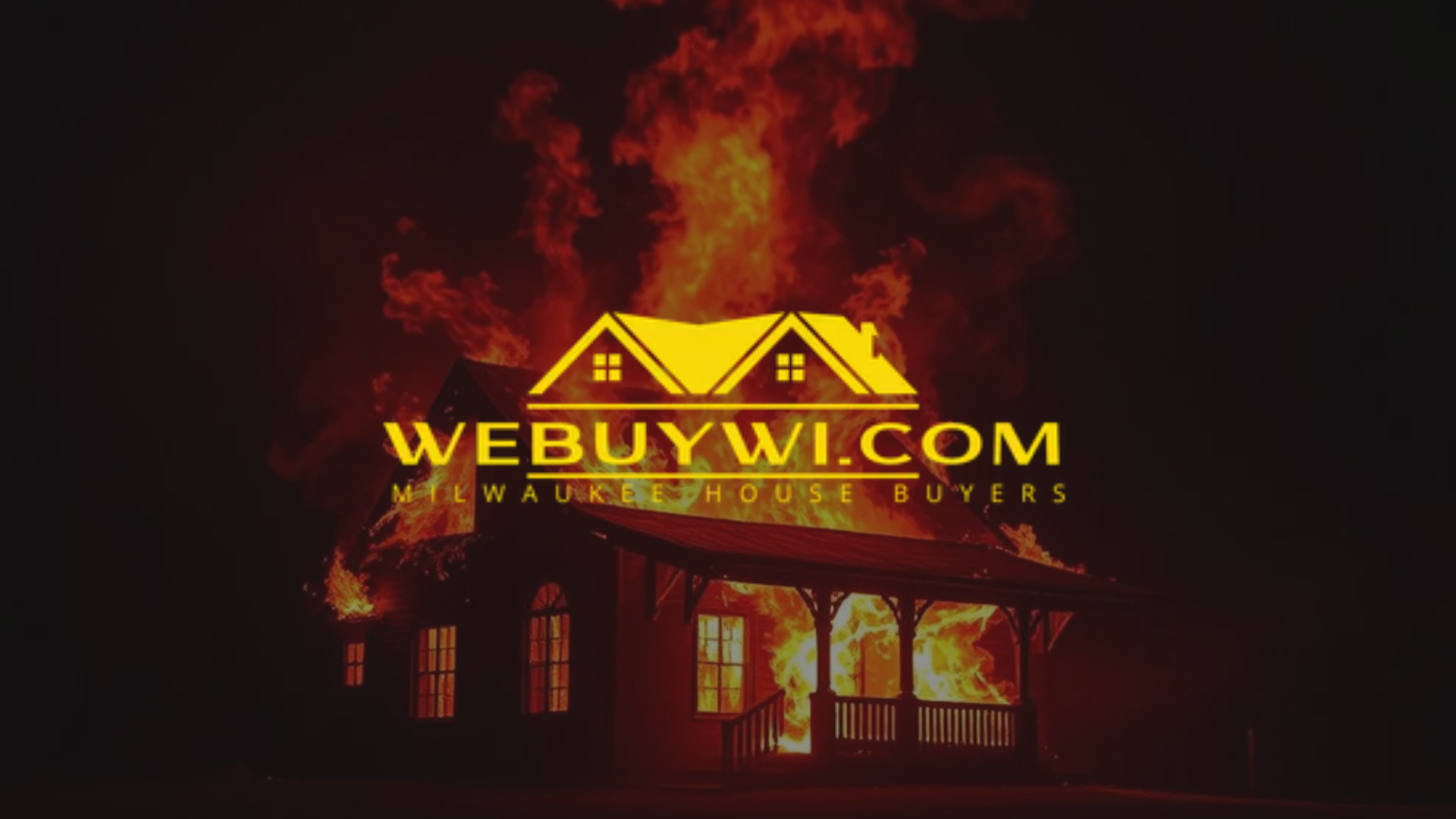 Burning house with