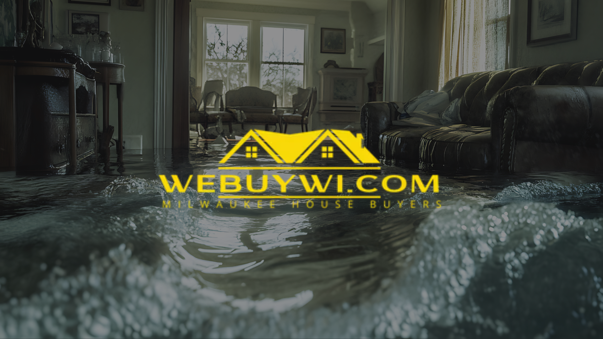 Flooded living room. Website logo