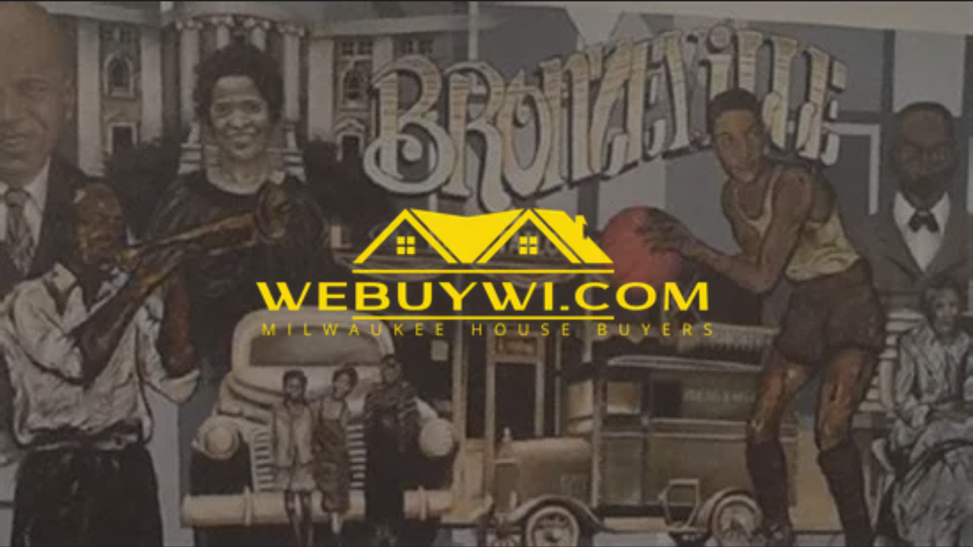 Mural with historical figures, website logo