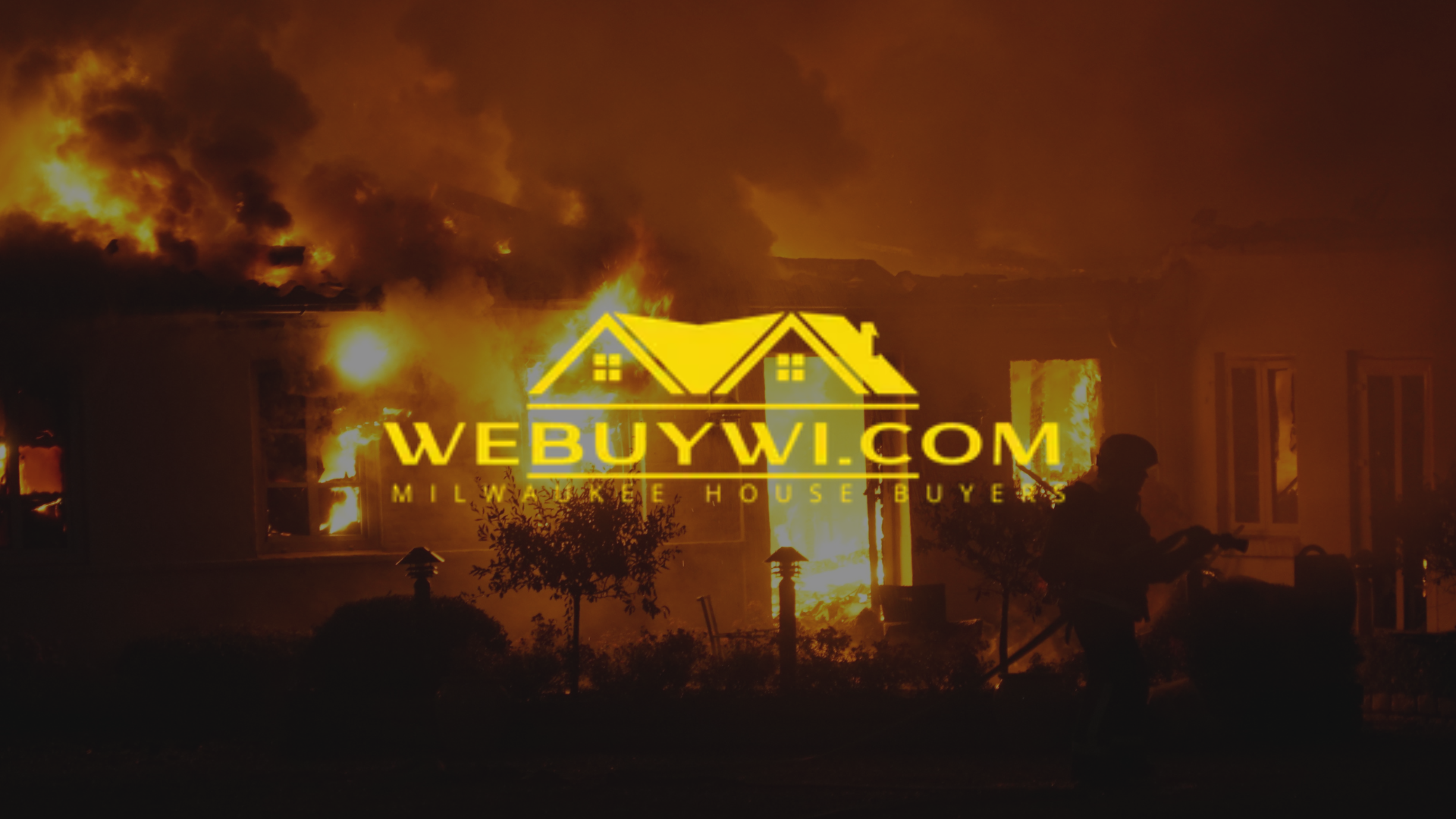 House on fire with a glowing gold logo of