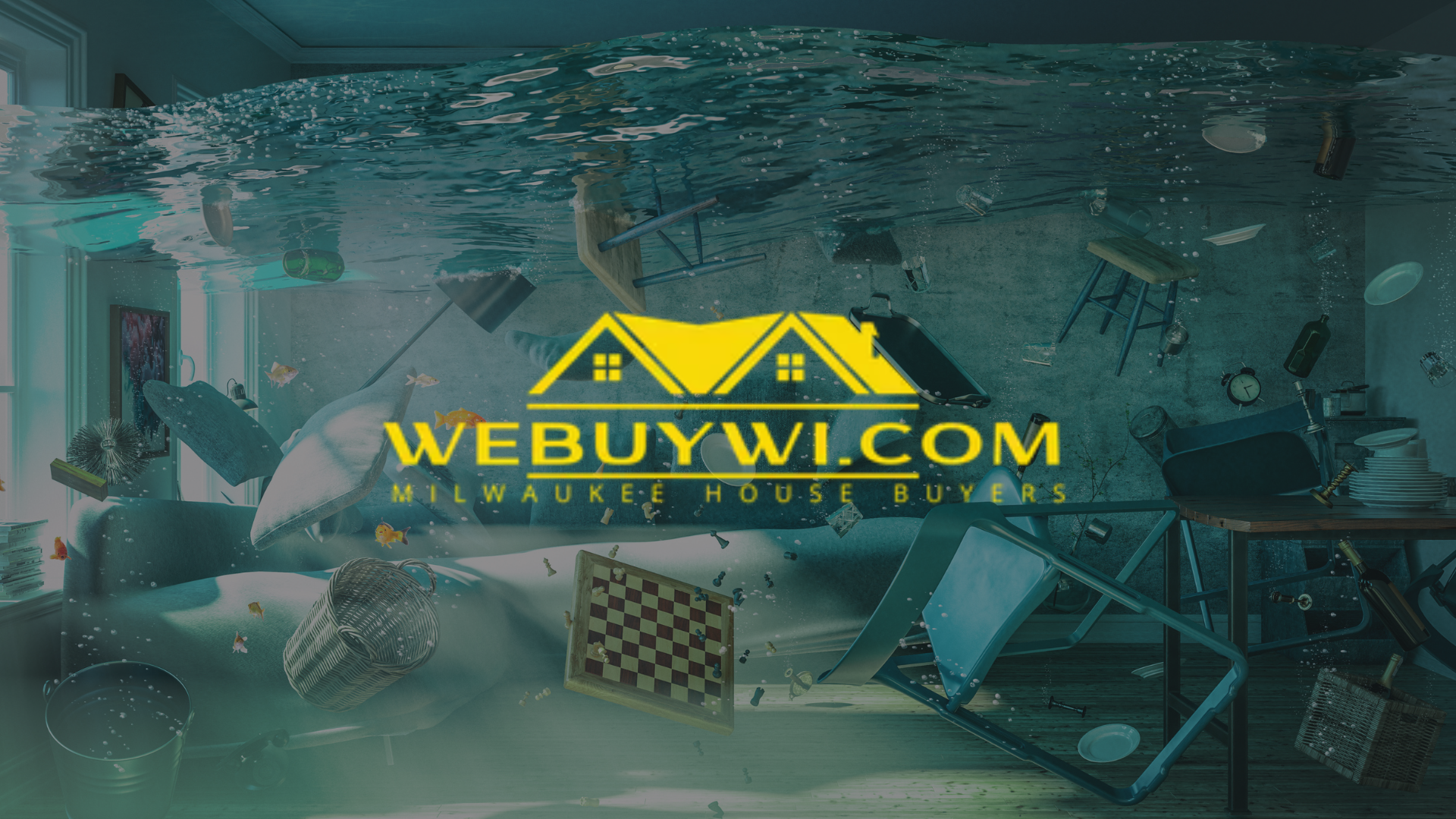 Interior flooded, furniture floating;