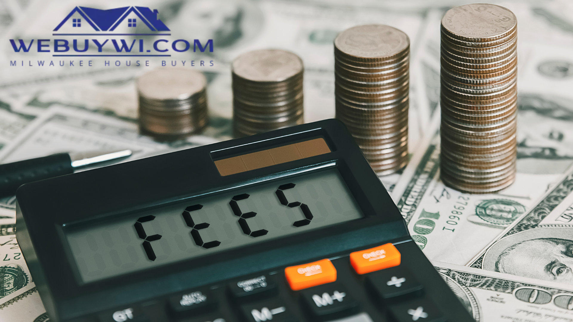 A calculator with the word fees written on it