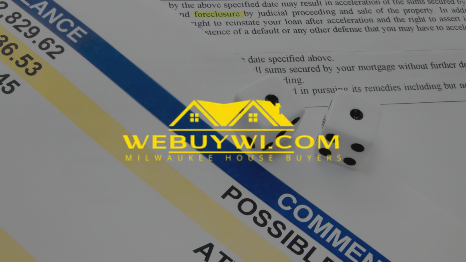 Real estate document with the WEBUYWI.COM logo; includes financial data, possible comments, and dice.