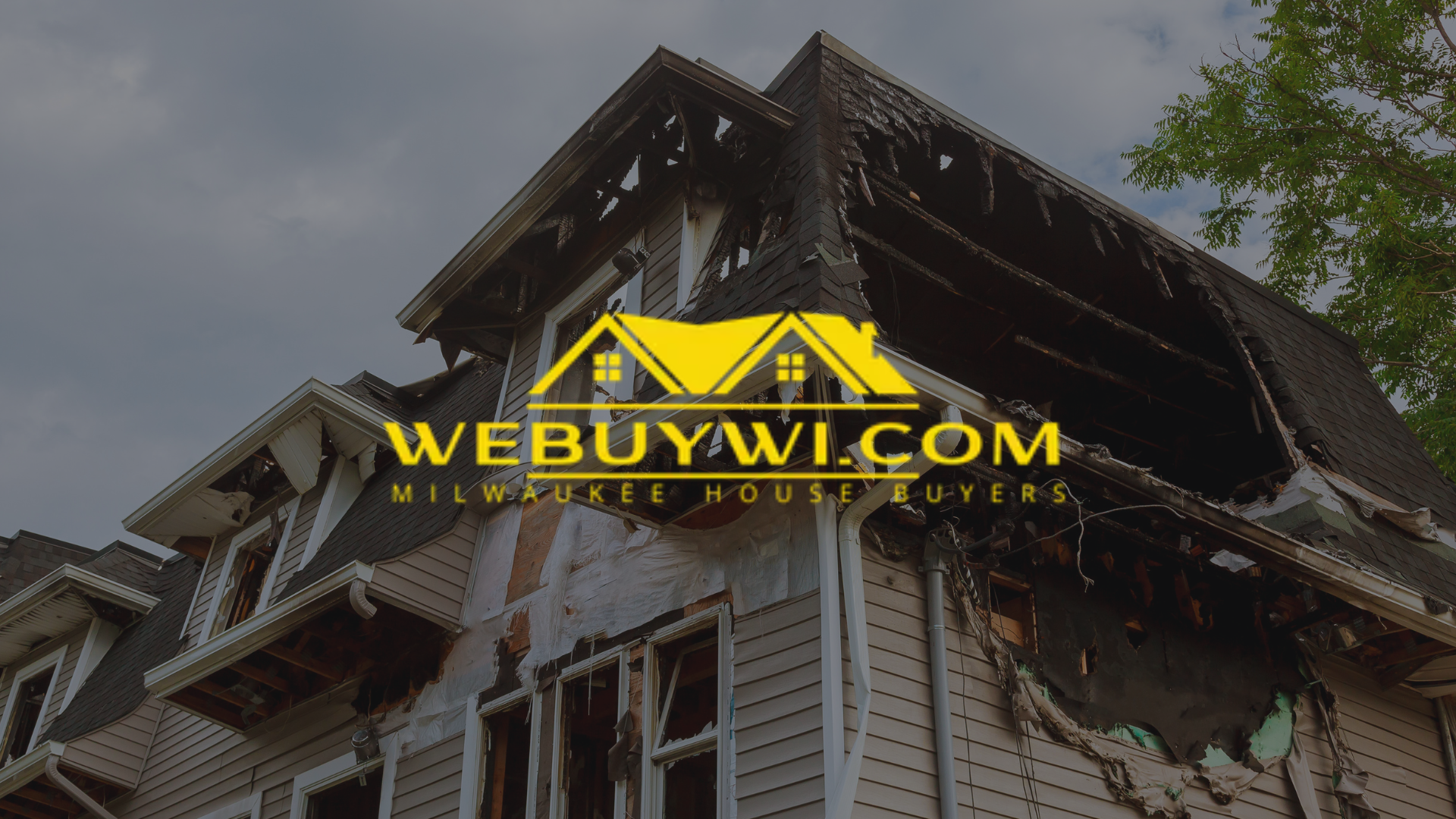 fire damage on a waukesha wi condo with webuywi logo on top