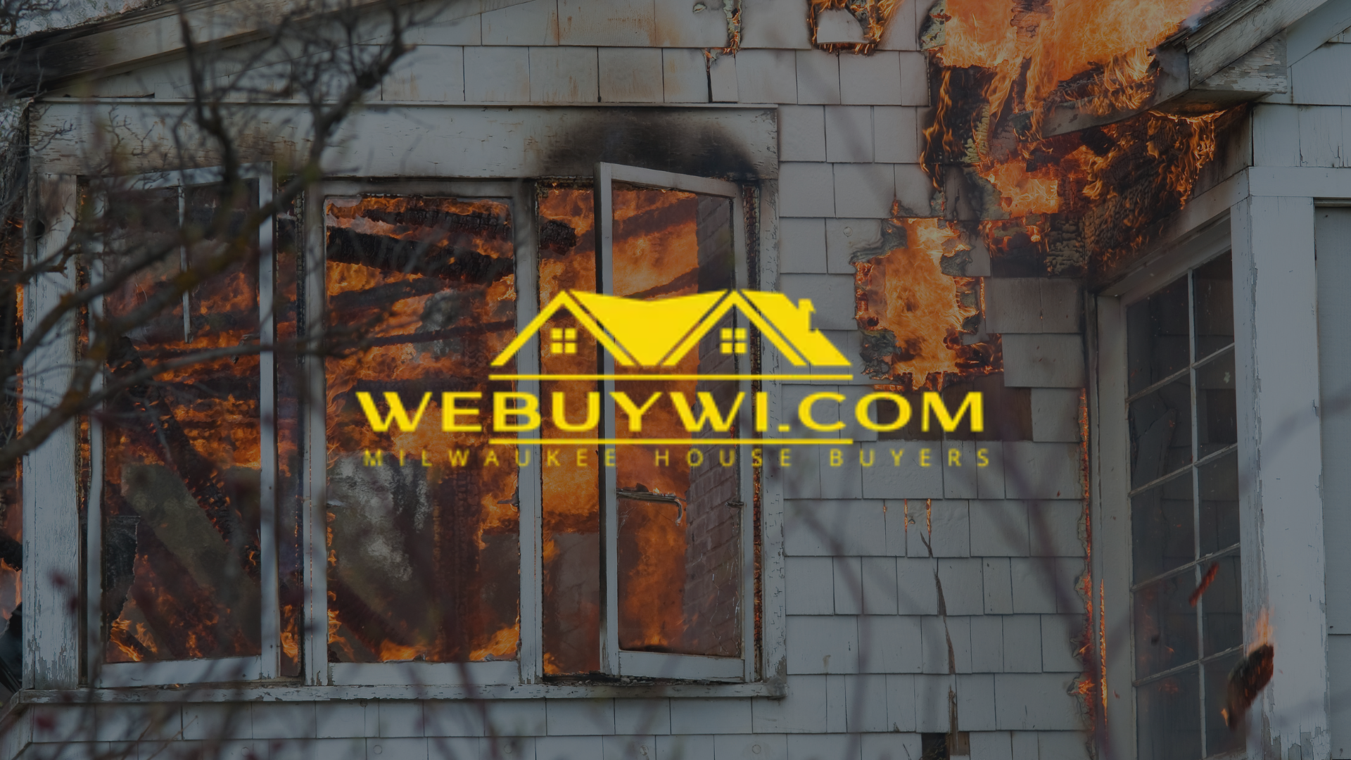 Burning house with