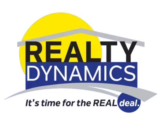 A logo for realty dynamics that says it 's time for the real deal