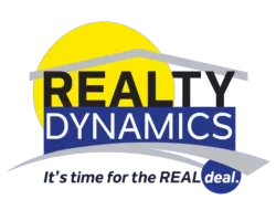 A logo for realty dynamics that says it 's time for the real deal