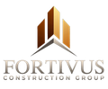 Fortivus Construction Group logo with gold and gray building icon and text