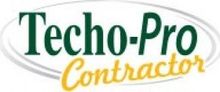 Techo-Pro Contractor logo in green and gold italic text on a white background