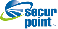 Logo di Secur Point Srl con un simbolo a forma di swoosh blu e verde e testo blu stilizzato.