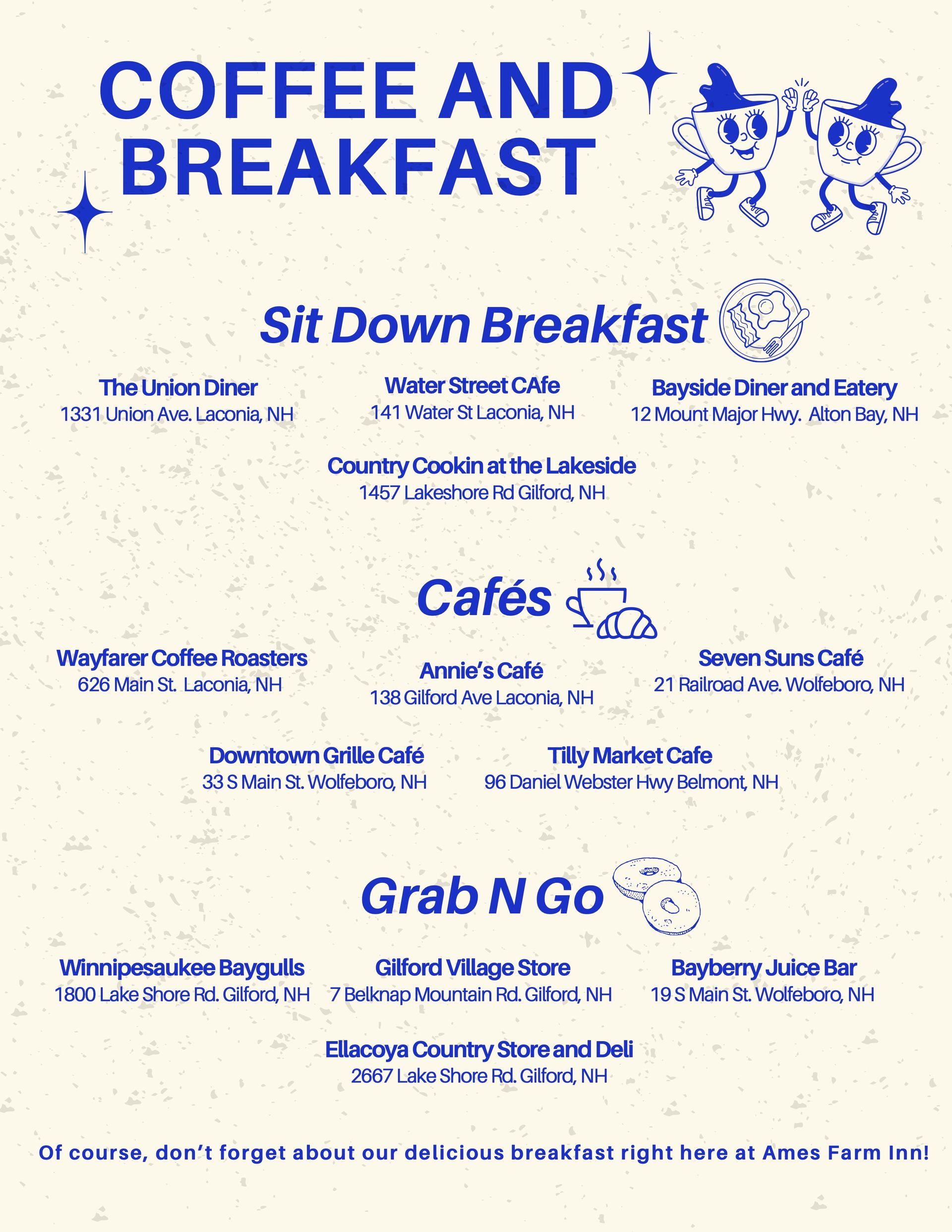 A blue-and-cream menu titled