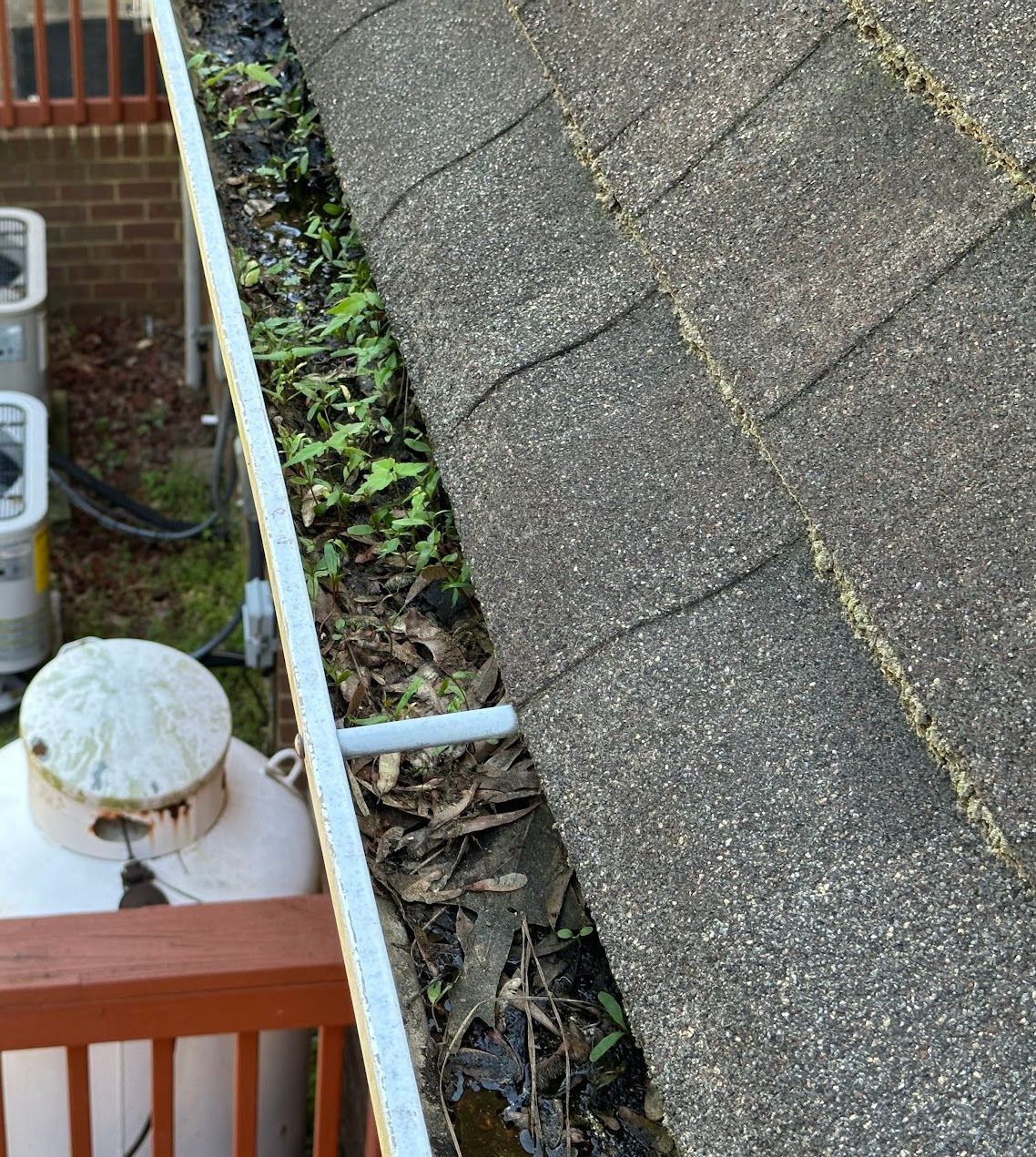 A before photo of a gutter cleaning job in Gloucester, VA