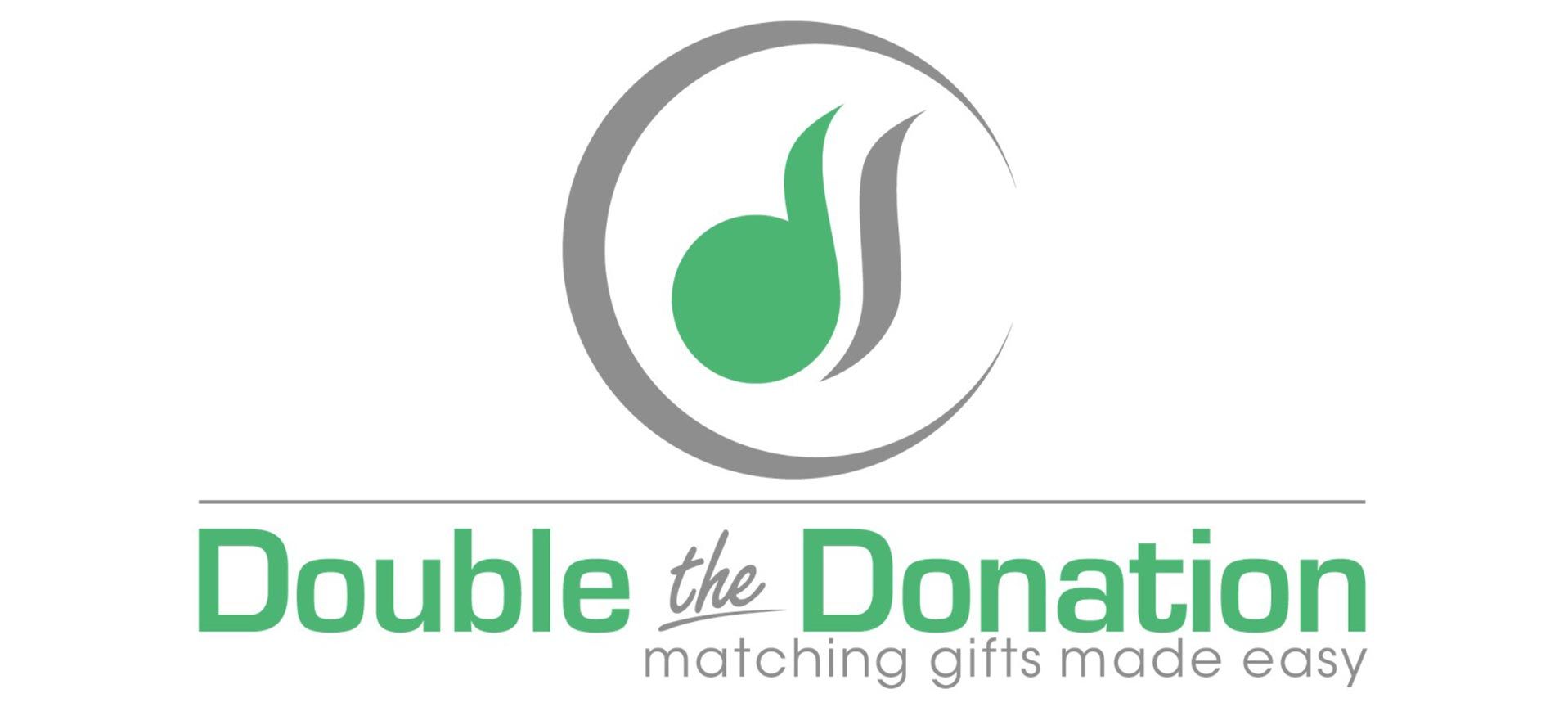 Logo for Double the Donation with a green abstract icon and the text 