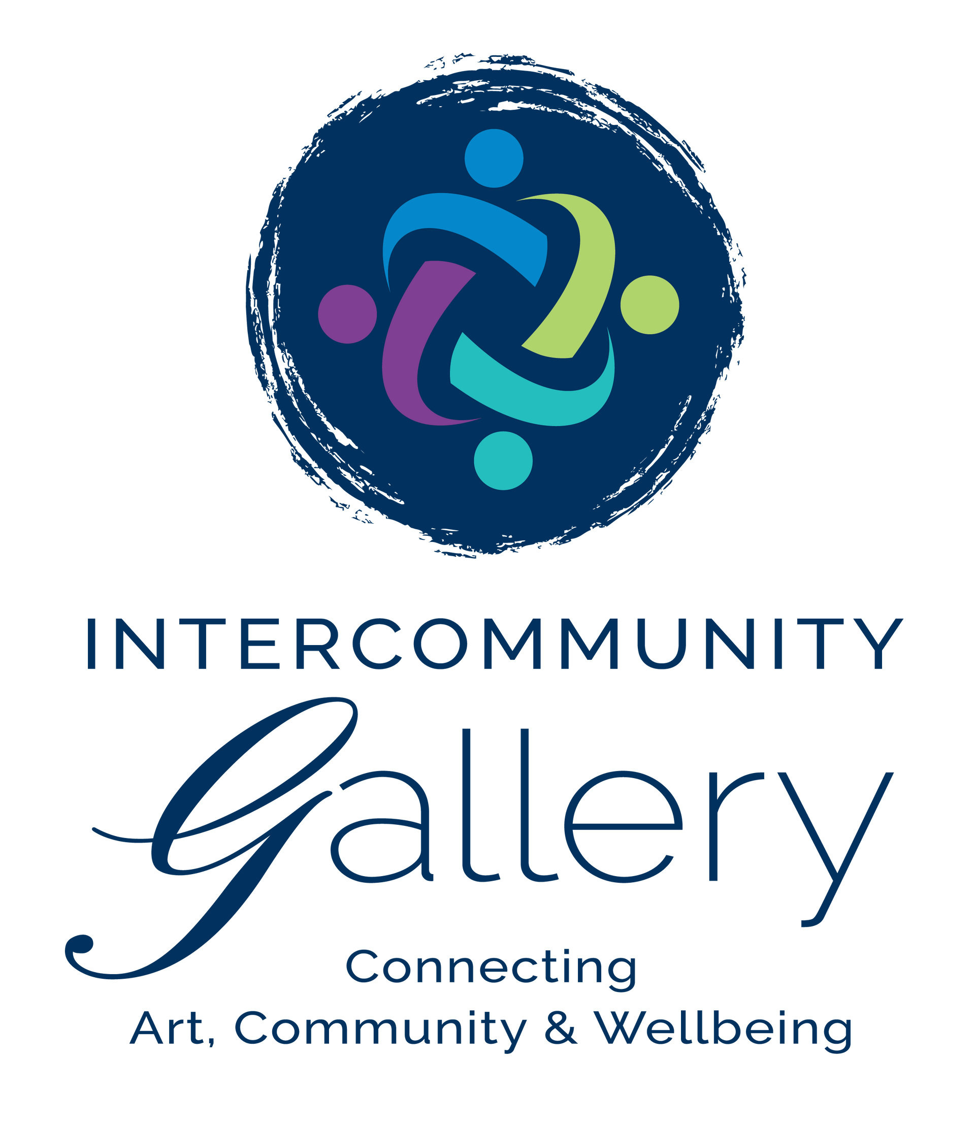 InterCommunity Gallery logo icon, with navy, teal, blue, purple, and green colors intertwined.