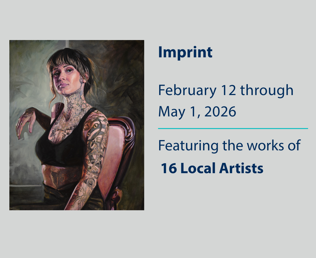 An image of a painting of a tattooed woman on the left, with text about the art show on the right.
