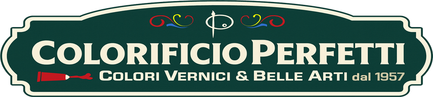 Logo per Colorificio Perfetti, azienda di vernici e forniture artistiche, con design verde e bianco.